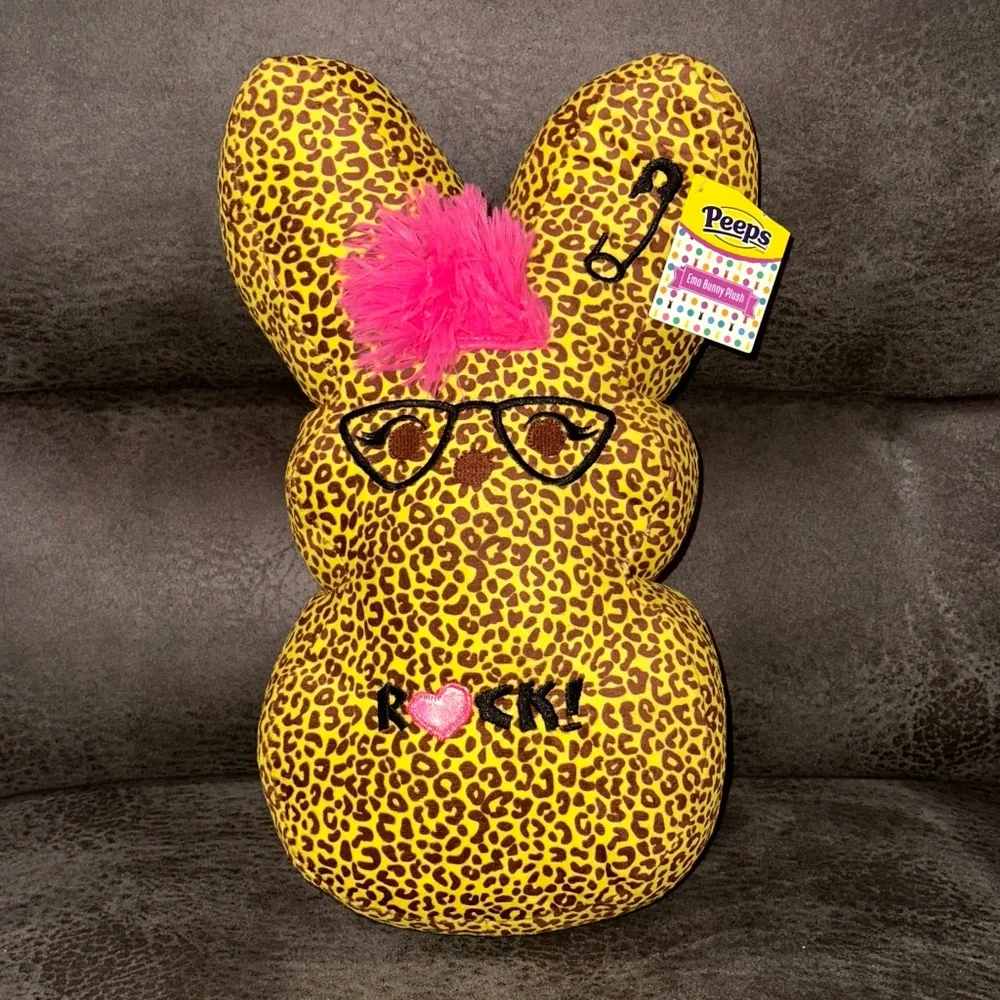 2025 Peeps EASTER BUNNY 15" LEOPARD PRINT Emo Punk Rock Rabbit Plush NEW + Tag - Picture 1 of 11